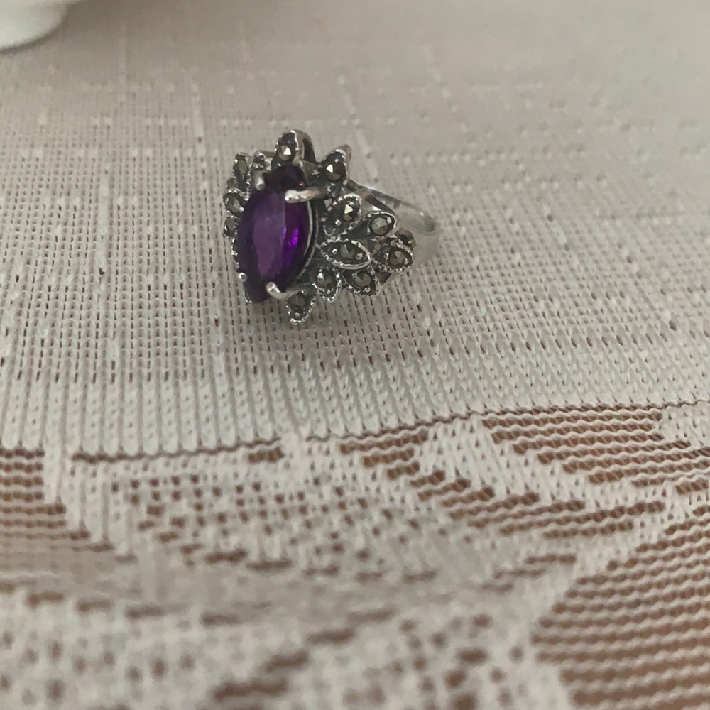 Amethyst Marquee Gemstone Statement Ring - image 1